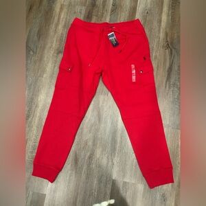 New Polo Ralph Lauren Double Knit Fleece Cargo Red Jogger Track Sweat Pants - XL